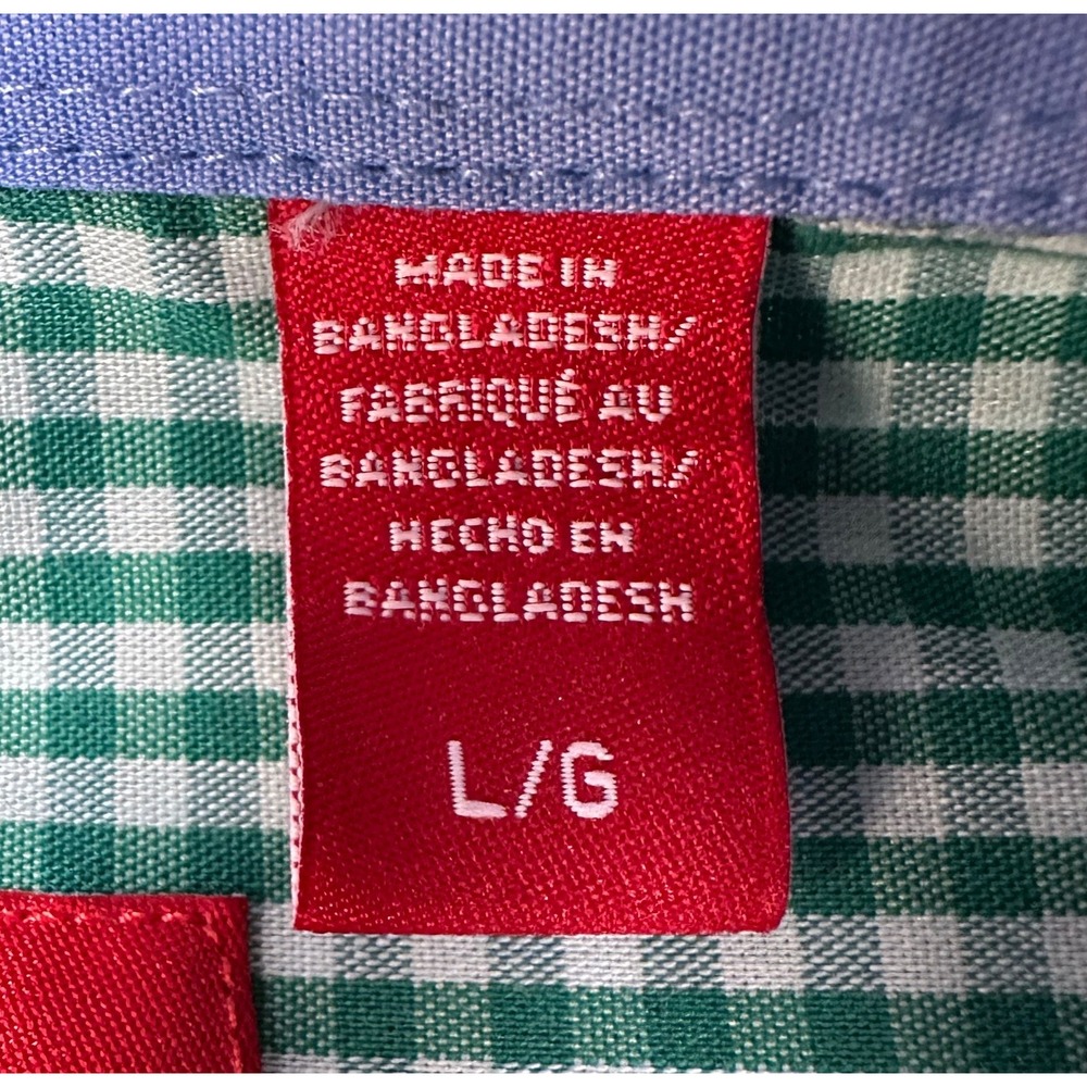 IZOD Green & White Gingham Check Non-Iron Stretch Button Down Shirt Men's Large - Picture 8 of 11